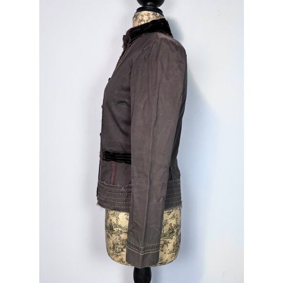 Johnny Was Sz S Embellished Military Jacket Brown - Missing One Button - Picture 6 of 15